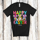 MacnyStore - Personalized Custom Name Happy Easter; Adorable Three Bunny Gnomes With Easter Egg Basket T-Shirt