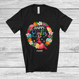 MacnyStore - Personalized Custom Name Happy Easter; Joyful Easter Flowers Circle Bunny Cardinal Bird; Family T-Shirt