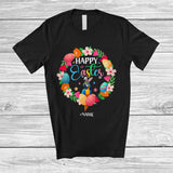 MacnyStore - Personalized Custom Name Happy Easter; Joyful Easter Flowers Circle Bunny Macaw; Family T-Shirt