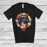 MacnyStore - Personalized Custom Name Happy Easter; Joyful Easter Flowers Circle Bunny Pig; Farmer T-Shirt