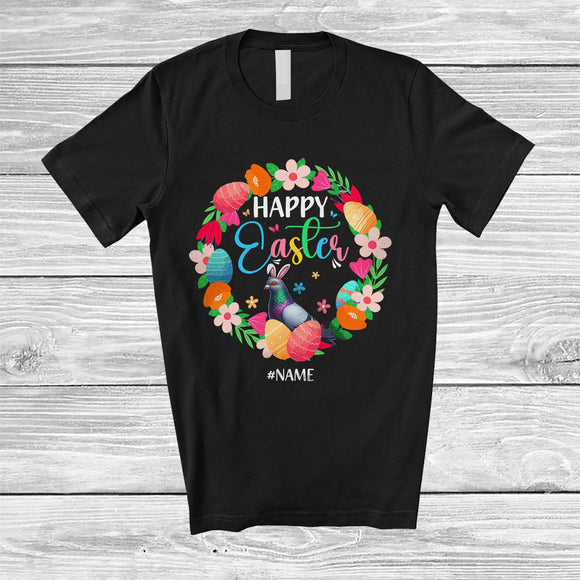 MacnyStore - Personalized Custom Name Happy Easter; Joyful Easter Flowers Circle Bunny Pigeon; Family T-Shirt