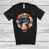 MacnyStore - Personalized Custom Name Happy Easter; Joyful Easter Flowers Circle Bunny Rabbit; Family T-Shirt