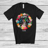MacnyStore - Personalized Custom Name Happy Easter; Joyful Easter Flowers Circle Bunny Sheep; Farmer T-Shirt