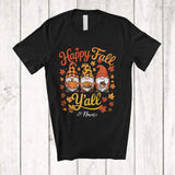 MacnyStore - Personalized Custom Name Happy Fall Y'all; Amusing Thanksgiving Three Gnomes Fall Leaves T-Shirt