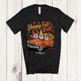 MacnyStore - Personalized Custom Name Happy Fall Y'all; Amusing Thanksgiving Three Gnomes On Car Driver T-Shirt