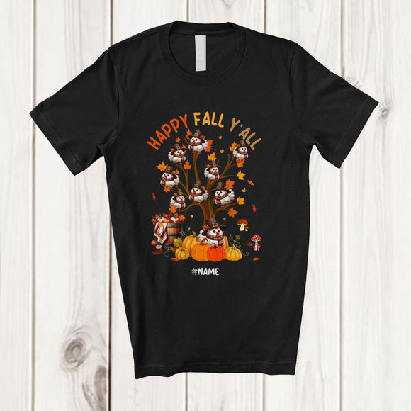 MacnyStore - Personalized Custom Name Happy Fall Y'all; Lovely Thanksgiving Chicken On Autumn Tree; Farmer T-Shirt