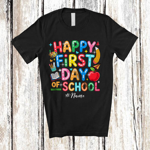 MacnyStore - Personalized Custom Name Happy First Day Of School; Amusing Back To School Teacher Students T-Shirt