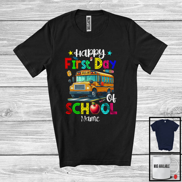 MacnyStore - Personalized Custom Name Happy First Day Of School, Joyful Summer Vacation School Bus Driver T-Shirt