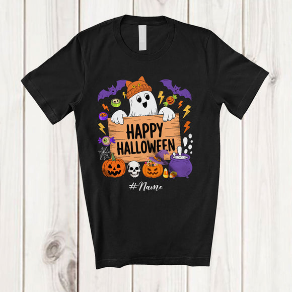 MacnyStore - Personalized Custom Name Happy Halloween; Adorable Boo Ghost; Boys Couple Family T-Shirt