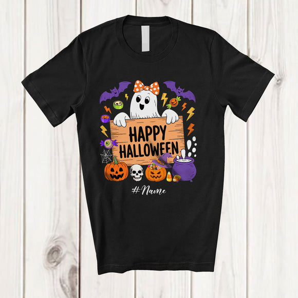 MacnyStore - Personalized Custom Name Happy Halloween; Adorable Boo Ghost; Girls Couple Family T-Shirt