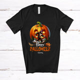MacnyStore - Personalized Custom Name Happy Halloween; Scary Halloween Witch Bigfoot Carved Pumpkin T-Shirt