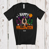 MacnyStore - Personalized Custom Name Happy Halloween; Scary Three Witch Horse Shoes; Skull Pumpkin T-Shirt