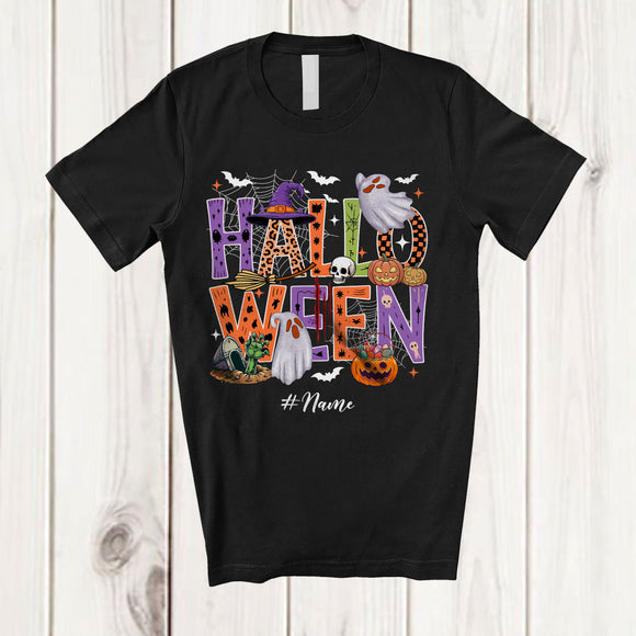 MacnyStore - Personalized Custom Name Happy Halloween; Scary Witch Boo Ghost Leopard; Family Group T-Shirt