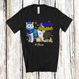 MacnyStore - Personalized Custom Name Happy Hanukkah; Amusing Chanukah Cat With Menorah Animal T-Shirt