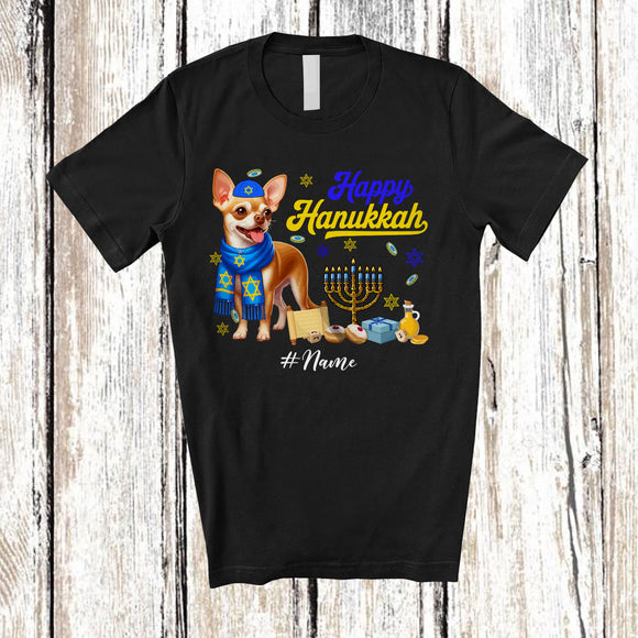 MacnyStore - Personalized Custom Name Happy Hanukkah; Amusing Chanukah Chihuahua With Menorah Animal T-Shirt
