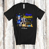 MacnyStore - Personalized Custom Name Happy Hanukkah; Amusing Chanukah Cow With Menorah Animal T-Shirt