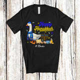 MacnyStore - Personalized Custom Name Happy Hanukkah; Amusing Chanukah Goose With Menorah Animal T-Shirt