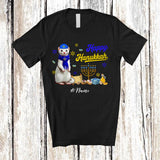 MacnyStore - Personalized Custom Name Happy Hanukkah; Amusing Chanukah White Weasel With Menorah Animal T-Shirt