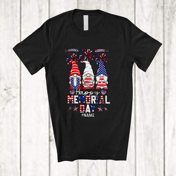 MacnyStore - Personalized Custom Name Happy Memorial Day; Awesome 4th of July 3 Gnomes Patriotic US Flag T-Shirt