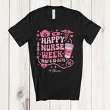 MacnyStore - Personalized Custom Name Happy Nurse Week 2025; Adorable Coffee Lover Nurse Squad T-Shirt
