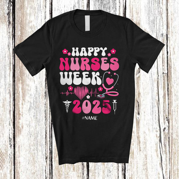 MacnyStore - Personalized Custom Name Happy Nurses Week 2025; Lovely Nurse Appreciation Week Groovy T-Shirt
