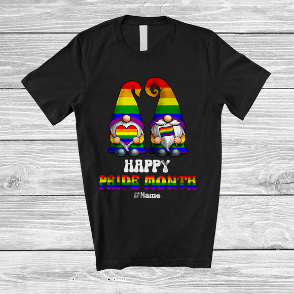 MacnyStore - Personalized Custom Name Happy Pride Month; Lovely LGBTQ Couple Gnomes Rainbow T-Shirt