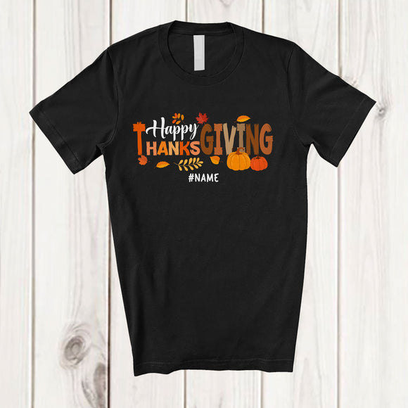MacnyStore - Personalized Custom Name Happy Thanksgiving; Joyful Thanksgiving Fall Leaves Pumpkin T-Shirt