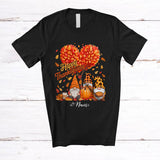 MacnyStore - Personalized Custom Name Happy Thanksgiving; Lovely Fall Tree Heart Three Plaid Leopard Gnomes T-Shirt