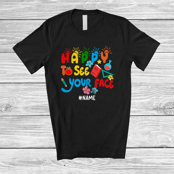 MacnyStore - Personalized Custom Name Happy To See Your Face; Lovely Back To School Flowers; Teacher T-Shirt