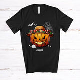 MacnyStore - Personalized Custom Name Hawaii Carved Pumpkin; Scary Halloween Hawaiian Family Group T-Shirt