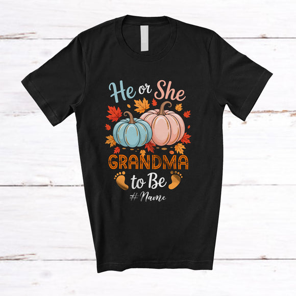 MacnyStore - Personalized Custom Name He Or She Grandma; Lovely Gender Reveal Thanksgiving Pumpkin; Family T-Shirt