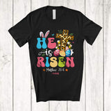 MacnyStore - Personalized Custom Name He is Risen Jesus; Awesome Easter Leopard Cross Bunny; Groovy T-Shirt