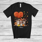 MacnyStore - Personalized Custom Name Heart Fall Tree Three Corgi Owner; Amazing Thanksgiving Family T-Shirt
