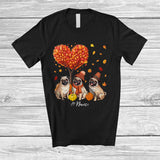MacnyStore - Personalized Custom Name Heart Fall Tree Three Pug Owner; Amazing Thanksgiving Family T-Shirt