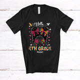 MacnyStore - Personalized Custom Name Hello 4th Grade; Lovely First Day Of School Messy Bun Girls Coquette T-Shirt