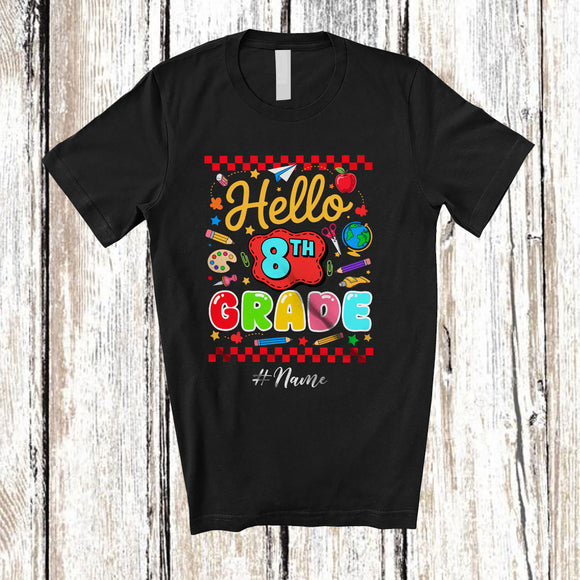 MacnyStore - Personalized Custom Name Hello 8th Grade; Amusing First Day Of School Back To School Students T-Shirt