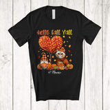 MacnyStore - Personalized Custom Name Hello Fall; Lovely Thanksgiving Fall Tree Heart Exotic Shorthair Gnome T-Shirt