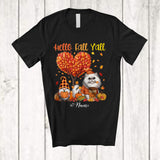 MacnyStore - Personalized Custom Name Hello Fall; Lovely Thanksgiving Fall Tree Heart Persian Cat Gnome T-Shirt