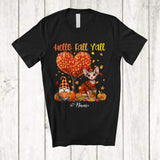 MacnyStore - Personalized Custom Name Hello Fall; Lovely Thanksgiving Fall Tree Heart Sphynx Cat Gnome T-Shirt