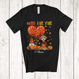 MacnyStore - Personalized Custom Name Hello Fall; Lovely Thanksgiving Fall Tree Heart Sproodle Gnome T-Shirt