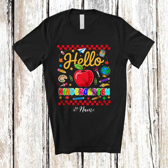 MacnyStore - Personalized Custom Name Hello Kindergarten; Amusing First Day Of School Back To School Students T-Shirt