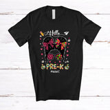 MacnyStore - Personalized Custom Name Hello Pre-K; Lovely First Day Of School Messy Bun Girls Coquette T-Shirt