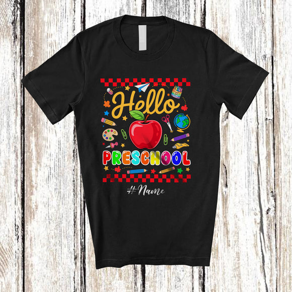 MacnyStore - Personalized Custom Name Hello Preschool; Amusing First Day Of School Back To School Students T-Shirt