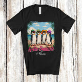 MacnyStore - Personalized Custom Name Hello Summer; Lovely Summer Vacation Four Hawaiian Penguin; Beach T-Shirt