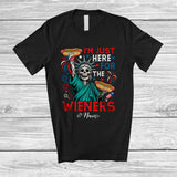 MacnyStore - Personalized Custom Name Here For The Wieners; Amazing 4th Of July Skeleton Liberty Hot Dog T-Shirt