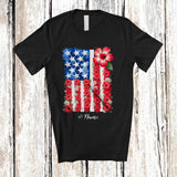MacnyStore - Personalized Custom Name Hibiscus Flower US Flag; Awesome 4th of July US Flag Hawaiian Patriotic T-Shirt