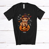 MacnyStore - Personalized Custom Name Highland Cow On Plaid Carved Pumpkin; Lovely Halloween Family T-Shirt