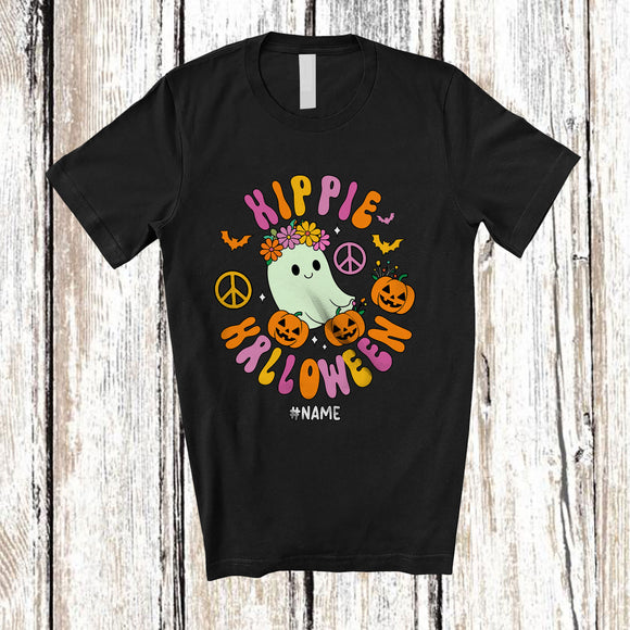 MacnyStore - Personalized Custom Name Hippie Halloween; Lovely Flowers Boo Ghost Pumpkin; Family T-Shirt