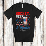 MacnyStore - Personalized Custom Name Hockey Beer Freedom; Joyful 4th of July Drinking Player; Patriotic T-Shirt