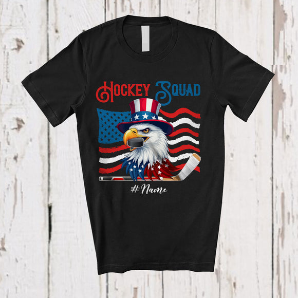 MacnyStore - Personalized Custom Name Hockey Squad; Joyful 4th Of July Eagle Hockey Player; Patriotic T-Shirt